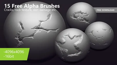 15 Alpha Brushes - Blender sculpting brushes