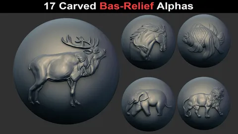 Nature Bas-Relief Alphas - Blender sculpting brushes