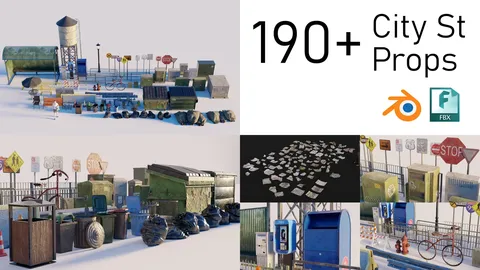 City Street Assets Pack - Blender 3d models