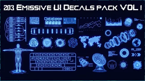 203 Emissive UI Decals Vol 1 - Blender textures & materials