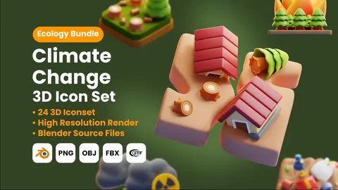 Climate Change 3D Icons - Blender 3d models