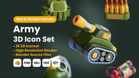 Army 3D Icons - Blender 3d models