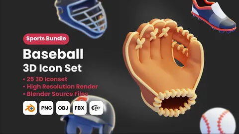 25 Baseball 3D Icons - Blender 3d models