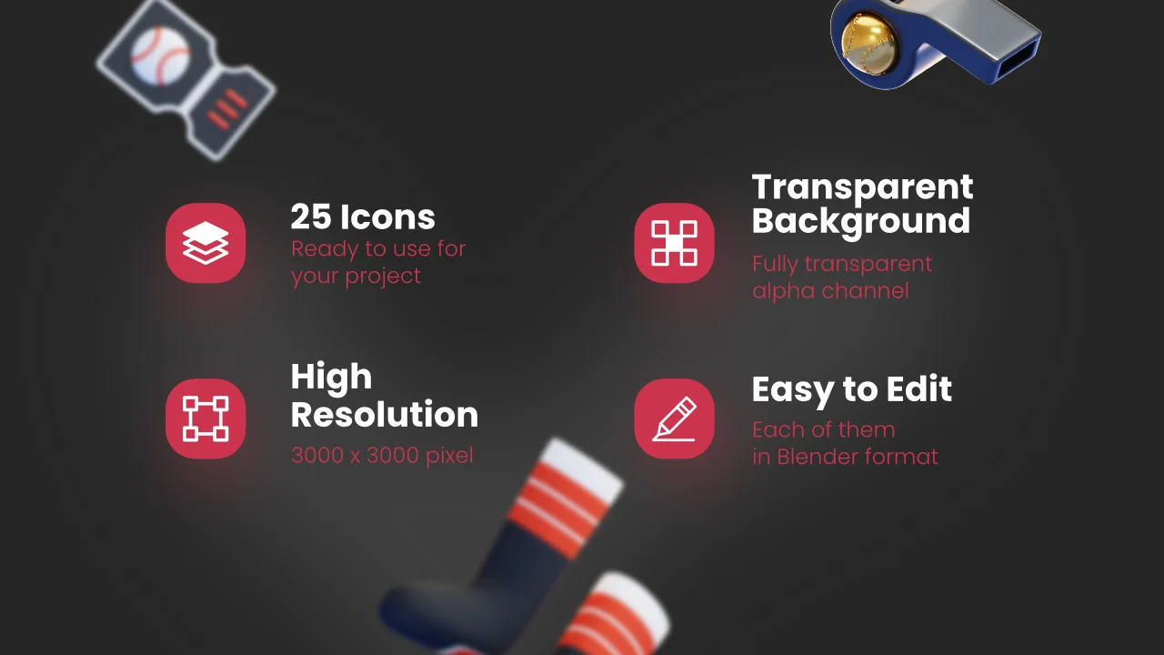 25 Baseball 3D Icons screenshot 2