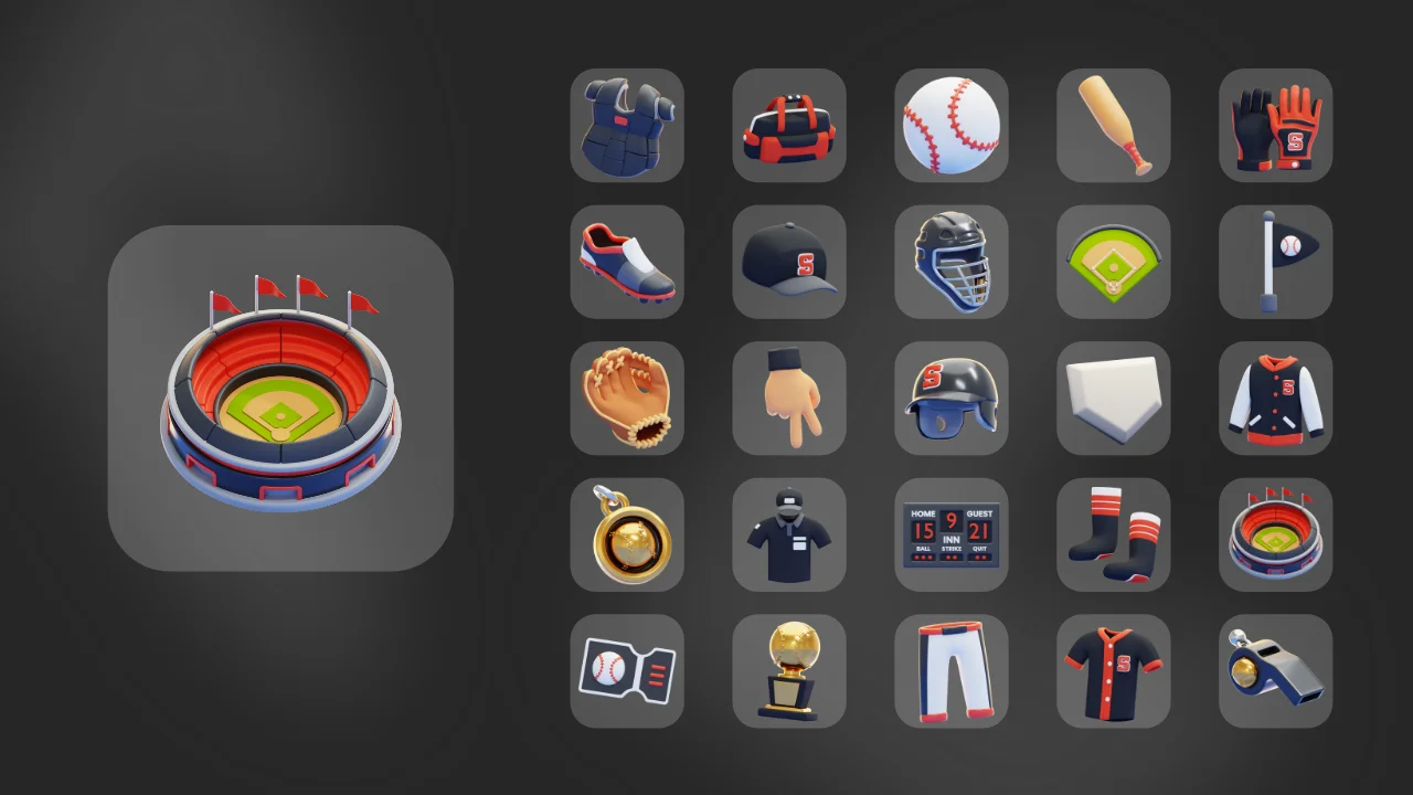 25 Baseball 3D Icons screenshot 7