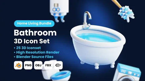 25 Bathroom 3D Icons - Blender 3d models