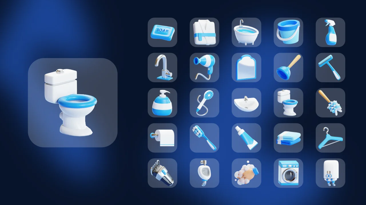 25 Bathroom 3D Icons screenshot 7