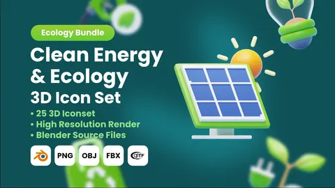 Clean Energy & Ecology Icons - Blender 3d models