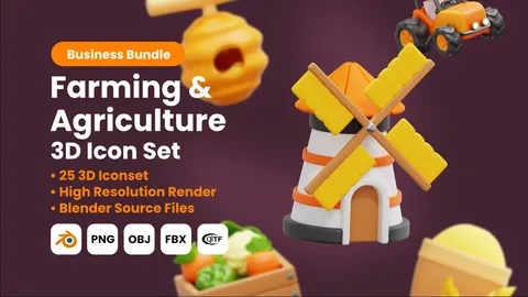 Farming & Agriculture 3D Icons - Blender 3d models
