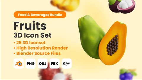 25 Fruits 3D Icons - Blender 3d models