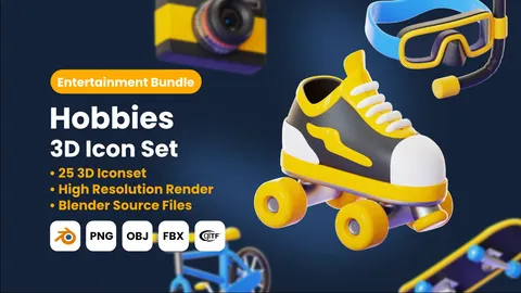 25 Hobbies 3D Icons - Blender 3d models