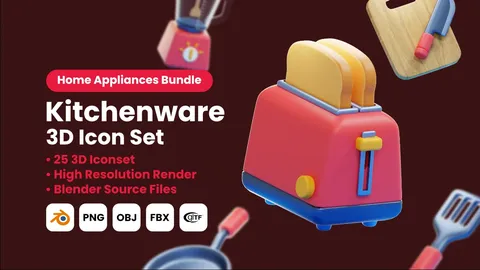 25 Kitchenware 3D Icons - Blender 3d models