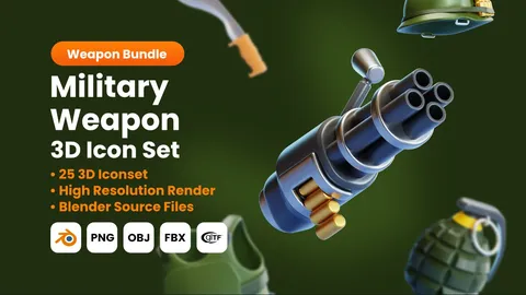 Military Weapons 3D Icons - Blender 3d models