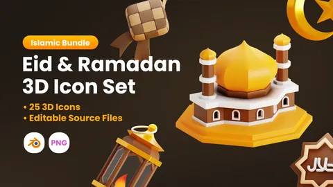 Ramadan & Eid Mubarak 3D Icons - Blender 3d models