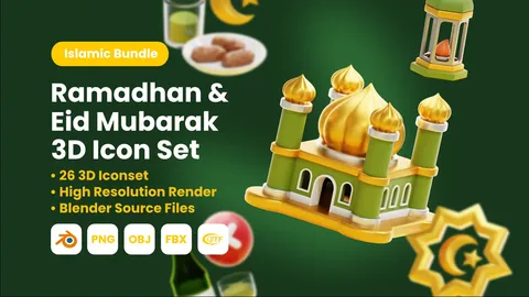 Ramadhan & Eid Mubarak Icons - Blender 3d models