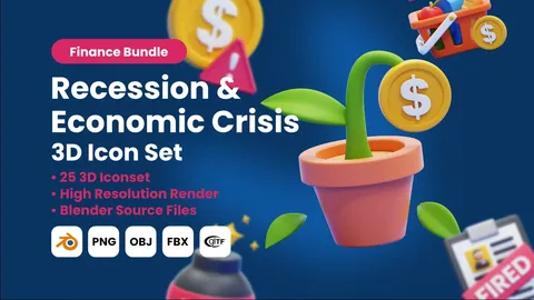Recession Economic Crisis Icons - Blender 3d models