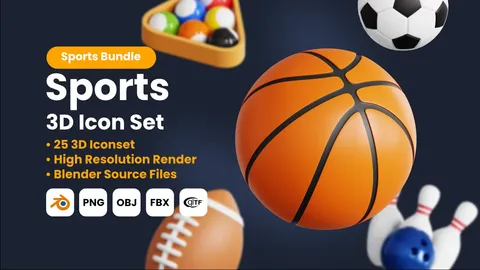 25 Sports 3D Icons - Blender 3d models