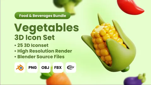 25 Vegetable 3D Icons - Blender 3d models