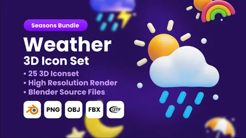 25 Weather 3D Icons - Blender 3d models