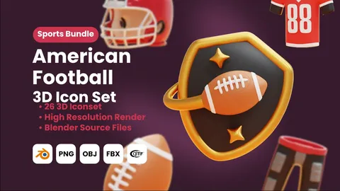 American Football 3D Icons - Blender 3d models