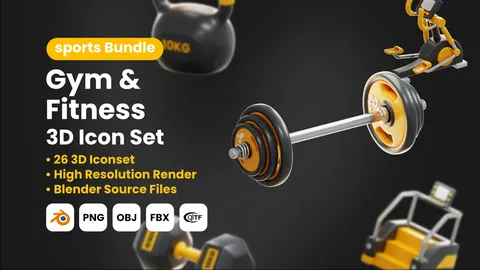 Gym & Fitness 3D Icons - Blender 3d models