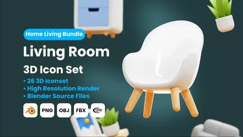 Living Room 3D Icons - Blender 3d models