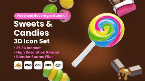 Sweets And Candies 3D Icons - Blender 3d models