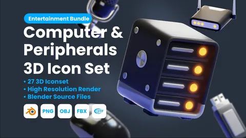Computer & Peripherals 3D Icons - Blender 3d models
