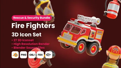 27 Fire Fighters 3D Icons - Blender 3d models