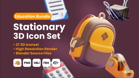 Stationery 3D Icons - Blender 3d models
