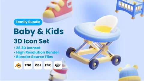 Baby & Kids 3D Icons - Blender 3d models