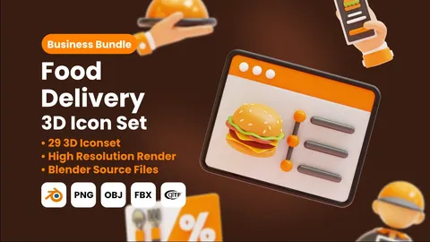 Food Delivery 3D Icons - Blender 3d models