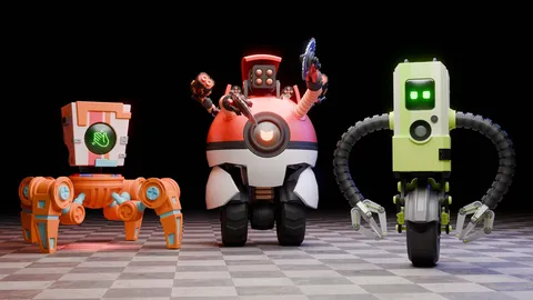 3 Robots Rigged Model Pack - Blender 3d models