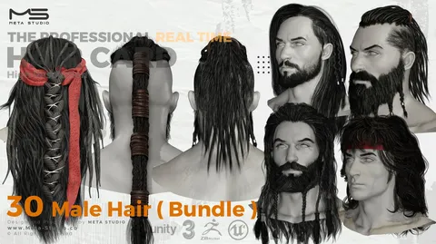 30 Male Hair Cards - Blender 3d models
