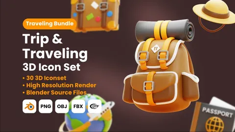 Trip & Traveling 3D Icons - Blender 3d models