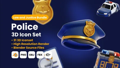 Police 3D Icons - Blender 3d models