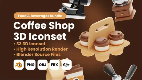 Coffee Shop 3D Icons - Blender 3d models