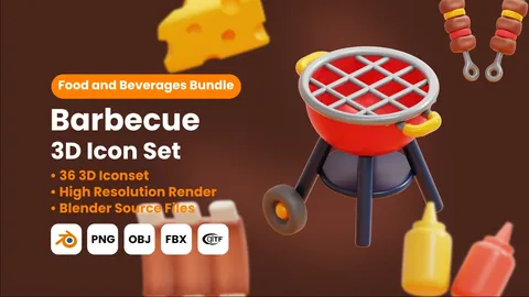 36 Barbecue 3D Icons - Blender 3d models