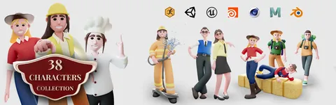 38 Rigged Characters - Blender 3d models