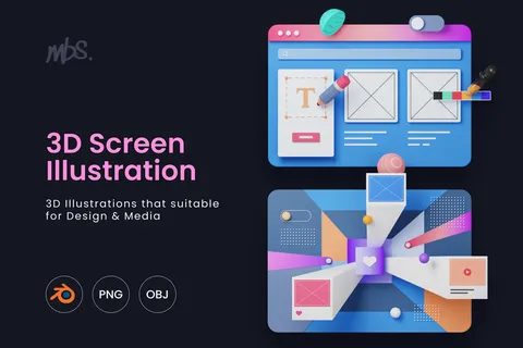 3D Screen Illustration Pack - Blender 3d models