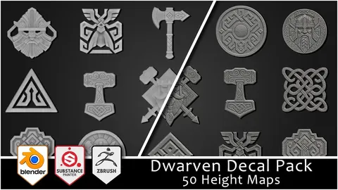 Dwarven Decal & Stamp Pack - Blender textures & materials
