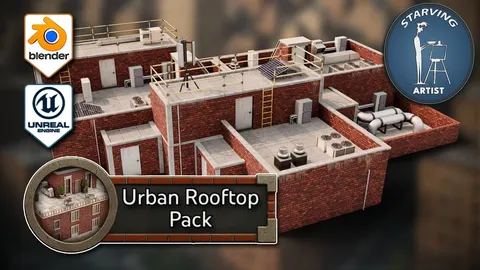 Modular Urban Rooftop Asset Pack - Blender scenes