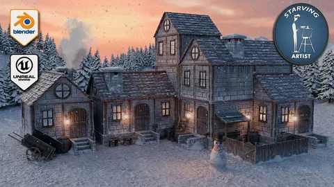 Snowy Village Modular Pack - Blender 3d models