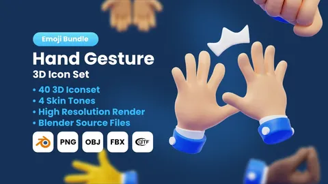 40 Hand Gesture Icons - Blender 3d models