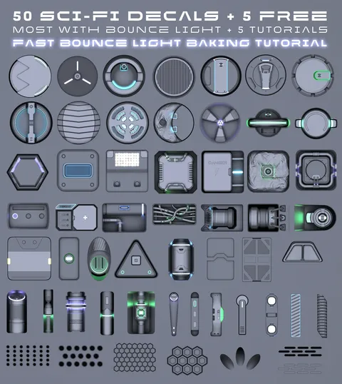 Sci-Fi Decals v2 - Blender textures & materials