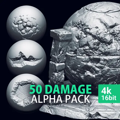 50 Cracks & Damage Alpha Textures - Blender sculpting brushes