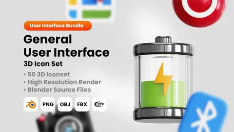 50 General UI 3D Icons - Blender 3d models