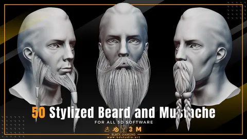 50 Stylized Beard And Mustache - Blender 3d models