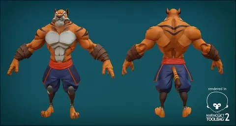 Anthro Tiger Rig - Blender 3d models