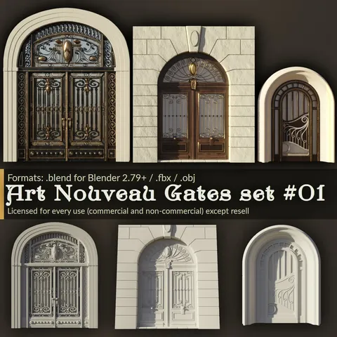 Art Nouveau Gates Set 1 - Blender 3d models